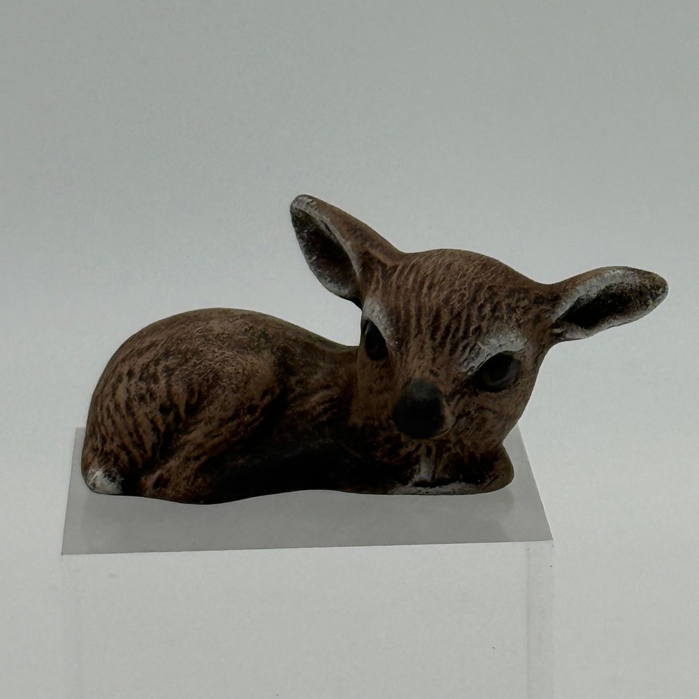 Vintage Miniature Ceramic Deer Figurine Resting Fawn Woodland Creature Brown